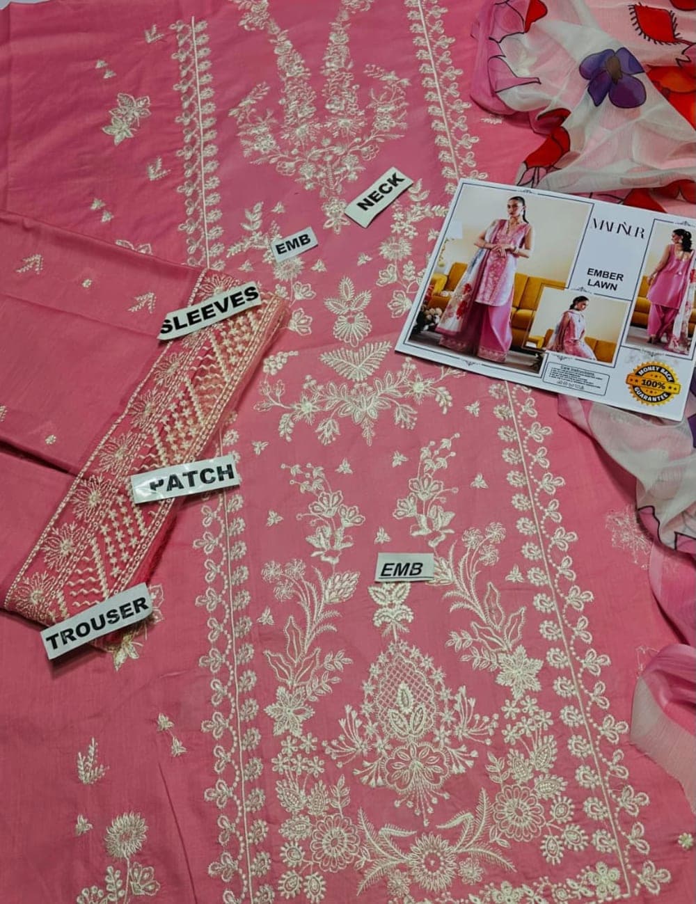 MAHNUR (PREMIUM LAWN) 90/70 Lawn 3 Pieces pink — image 5 of 5