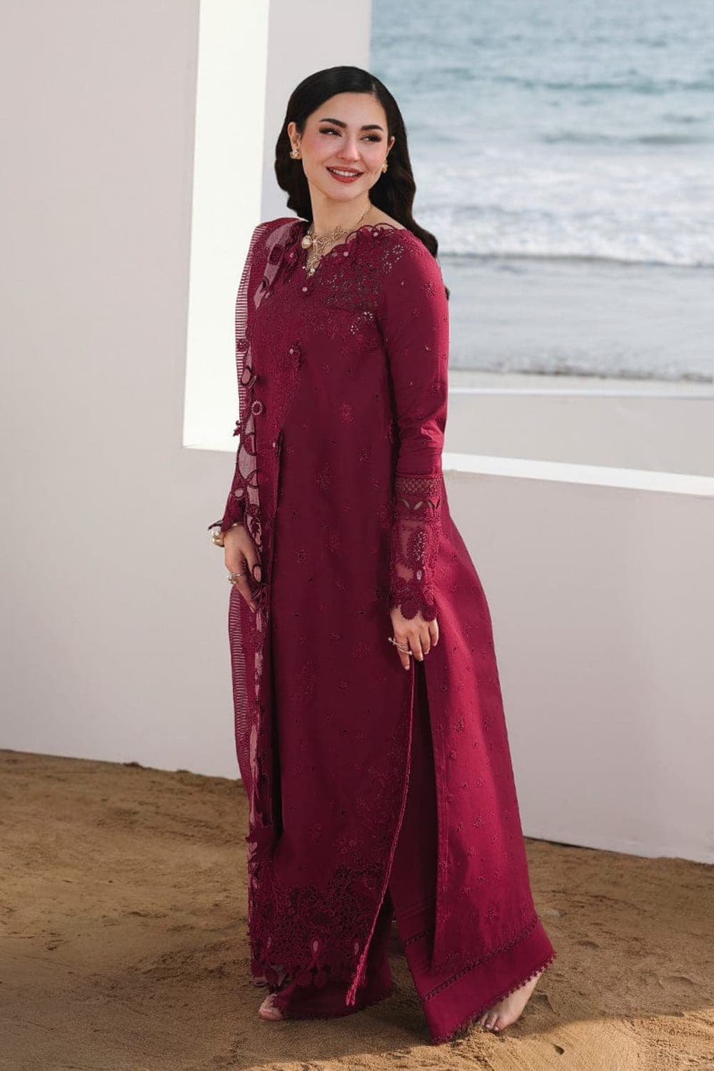 Qalamkar Premium Embroidered Lawn 3 Piece Suit - SA-14 — image 3 of 5