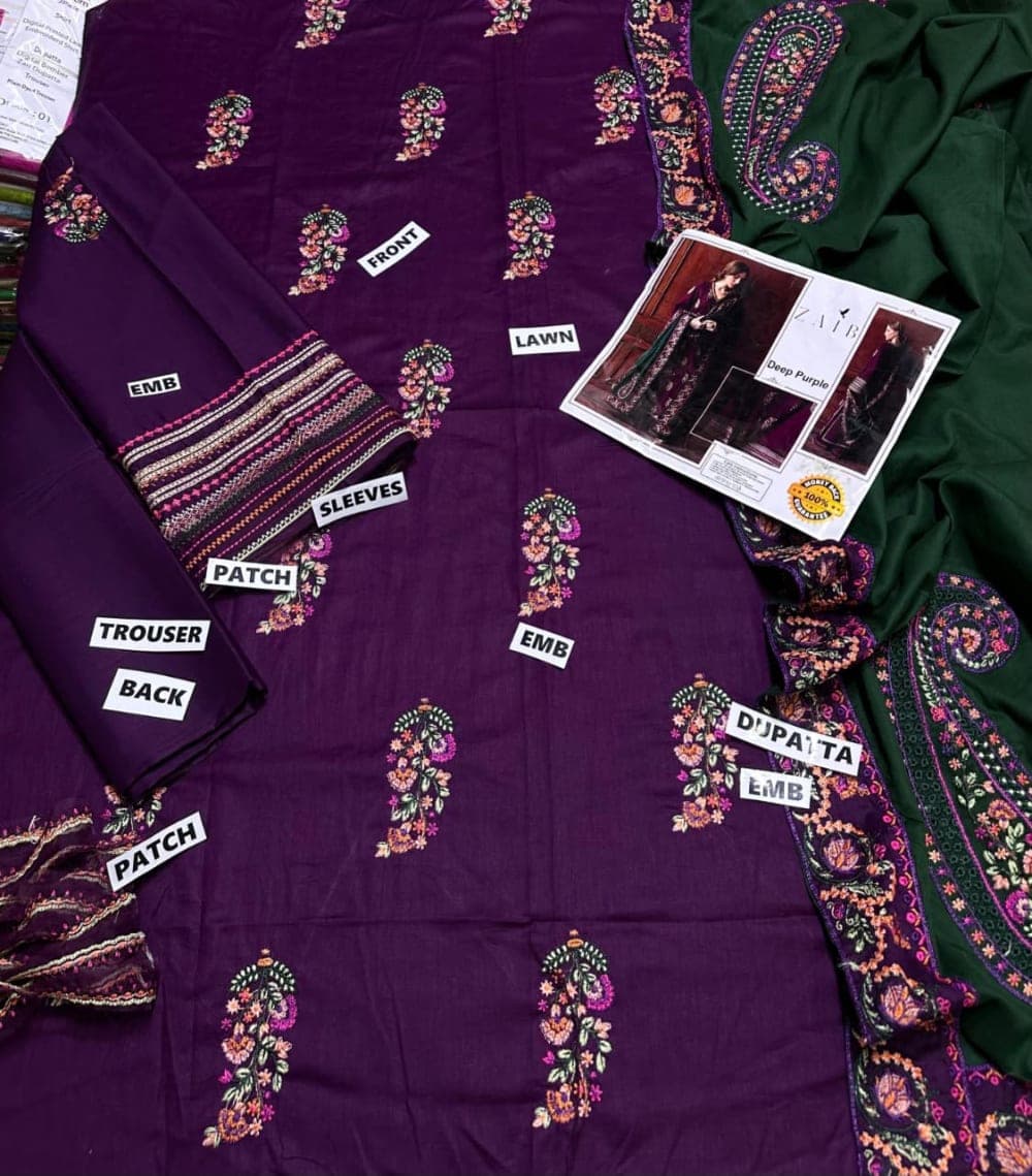 Zaib Premium Embroidered Lawn 3 Piece Suit — image 5 of 5
